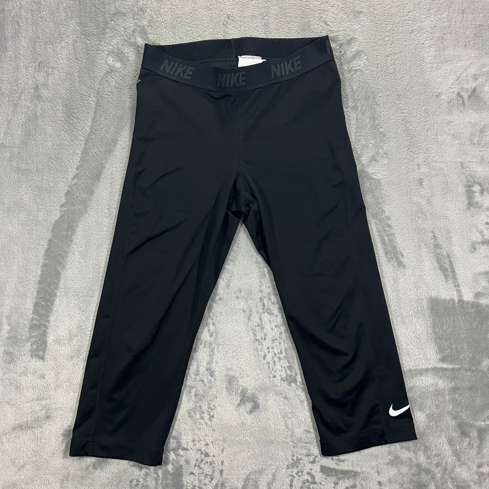 NIKE Cropped Leggings Women‎ Medium Black Compression Dri Fit Pants Running Yoga